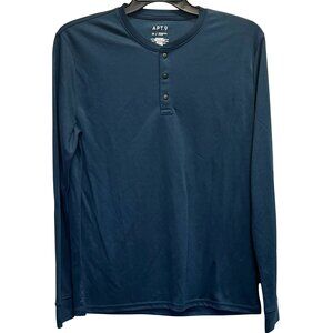 Apt. 9 Premier Flex Henley Shirt Medium Blue Polyester/Nylon